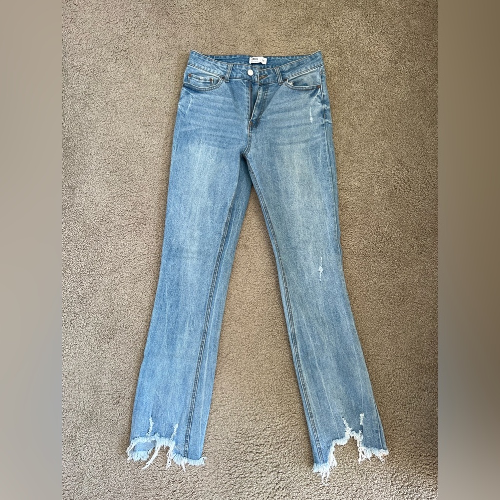 Nordstrom high waisted jeans with distressed bottoms. Size 28